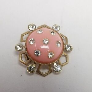 Vintage Pastel Pink Rhinestone Retro Brooch, Gold Tone Setting, Estate